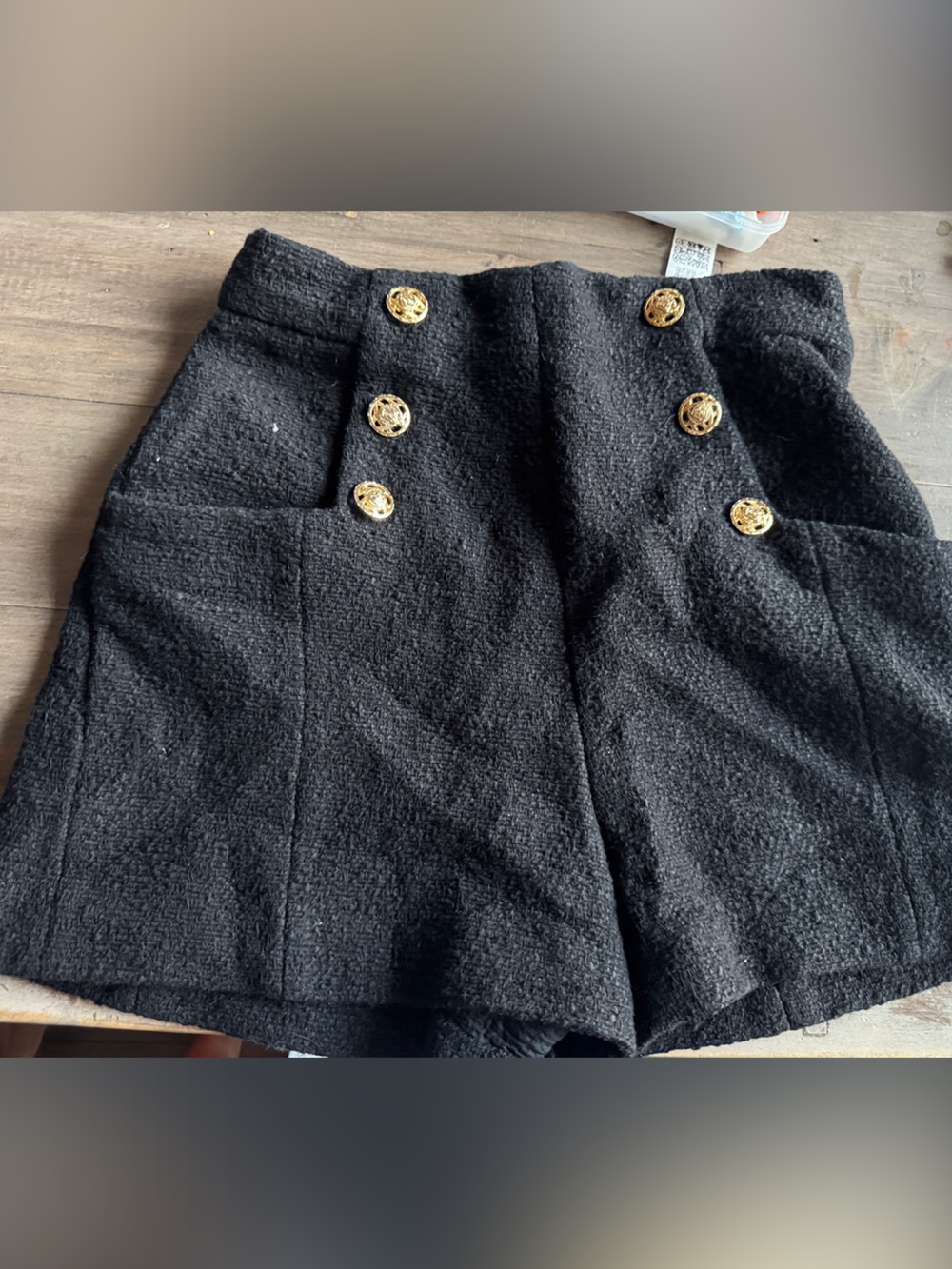 Black Button-Front Tweed Zara Shorts